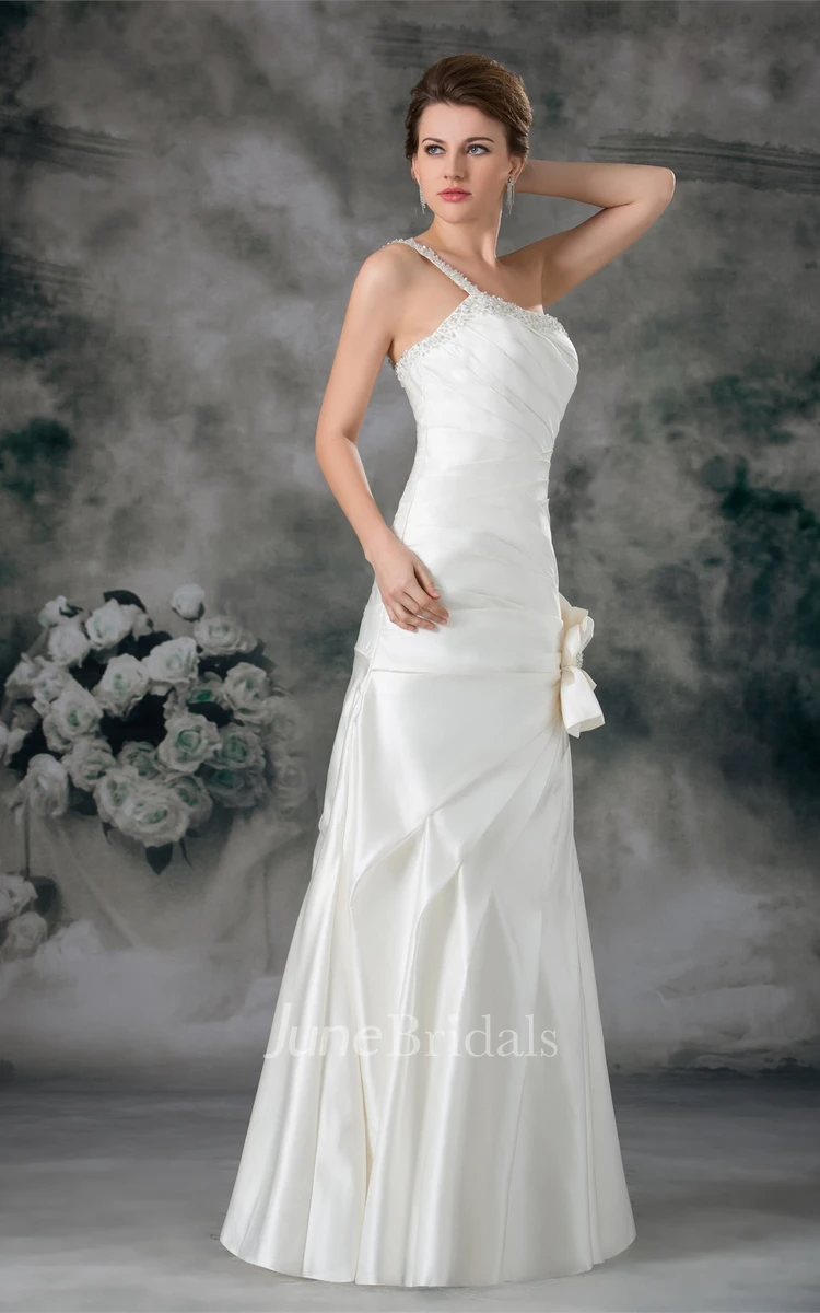 Ruched Mermaid A-Line Gown with Flower and Single Strap