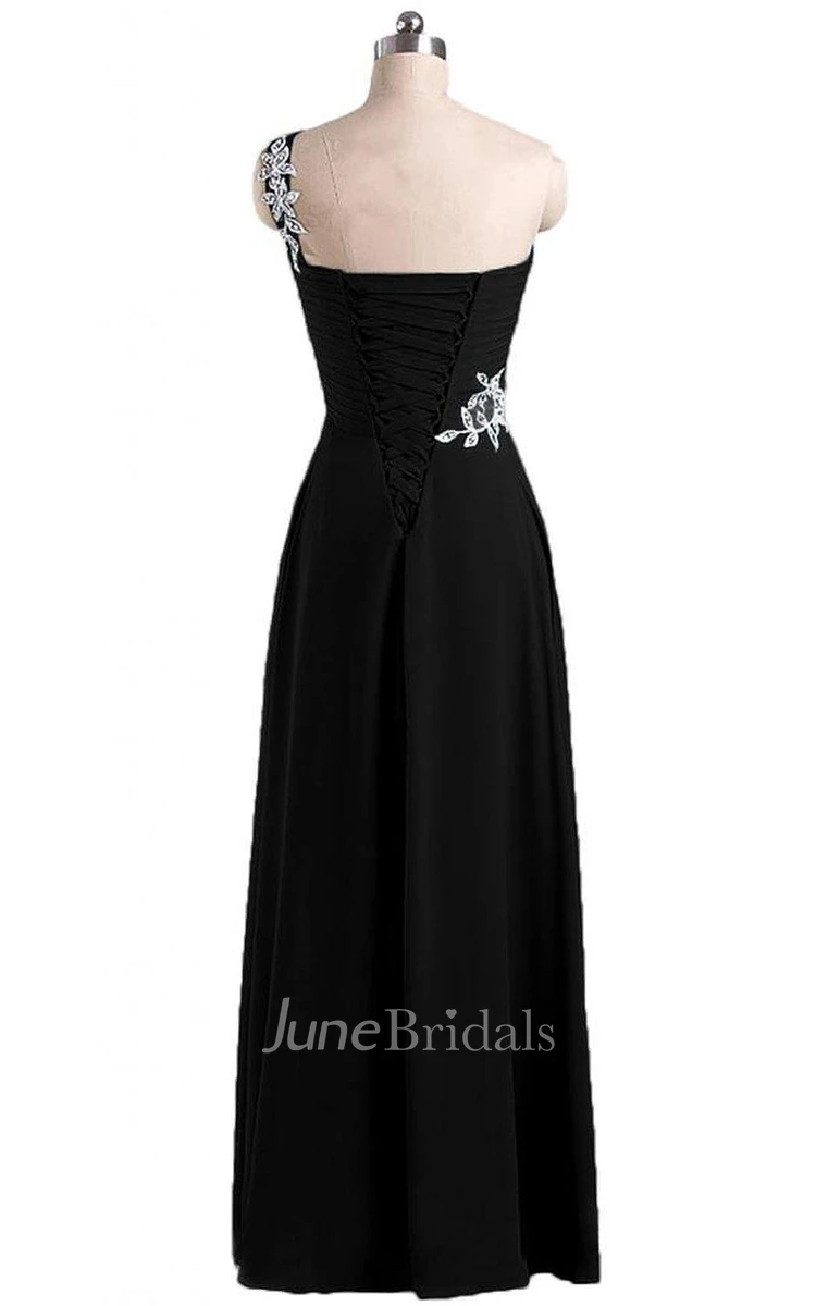 One-shoulder A-line Gown With Leaf-like Beadings