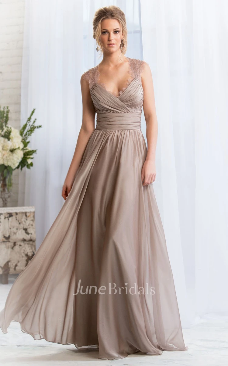 Cap-Sleeved A-Line Bridesmaid Dress With Feathers And Keyhole Back