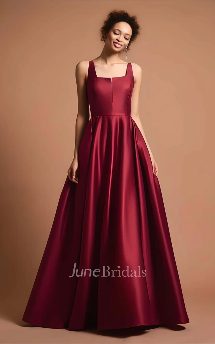 A-Line Satin 2024 Sleeveless Evening Dress Simple Casual Sexy Ethereal Modern Square Neck Floor-length Low-V Back