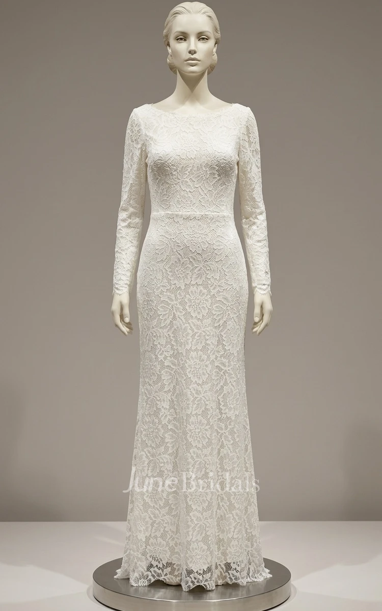 Modest Long Sleeves Civil Wedding Dress Vintage Sheath A-line Lace Bridal Gown
