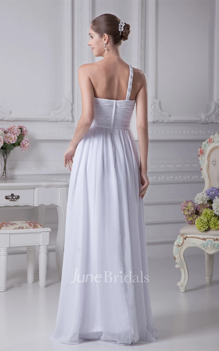 Strap One-Shoulder Sweetheart Ruched Dress with Beadings and Zipper Back