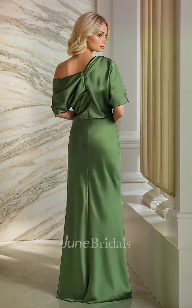 One-shoulder Sheath Elegant Half Sleeve Floor-length Evening Mother of the Bride Dress