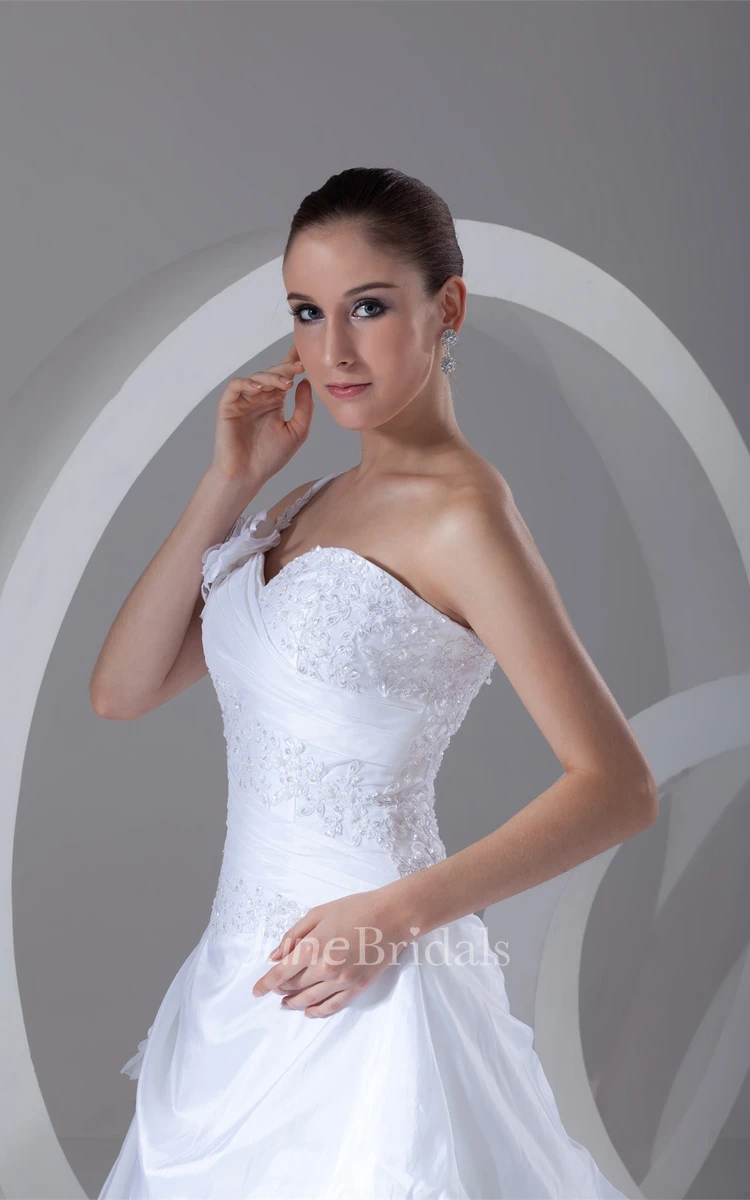 Spaghetti-Strap Pick-Up A-Line Ball Gown with Beading and Ruffles