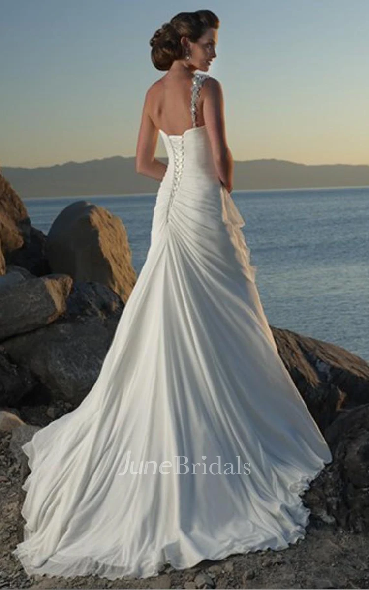 Sheath Column One Shoulder Chiffon Wedding Dress