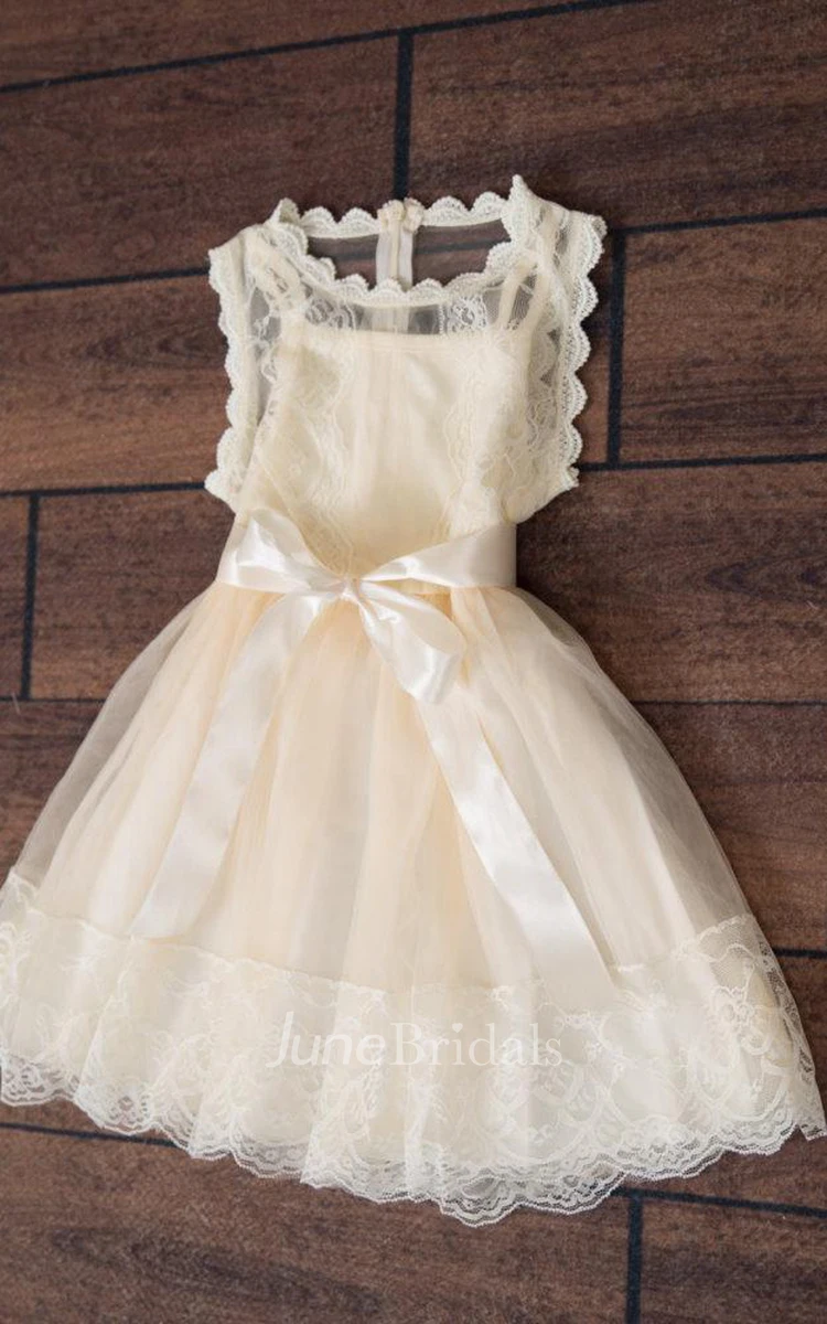 Scalloped Edge Sleeveless A-line Tulle Dress With Lace Detailing