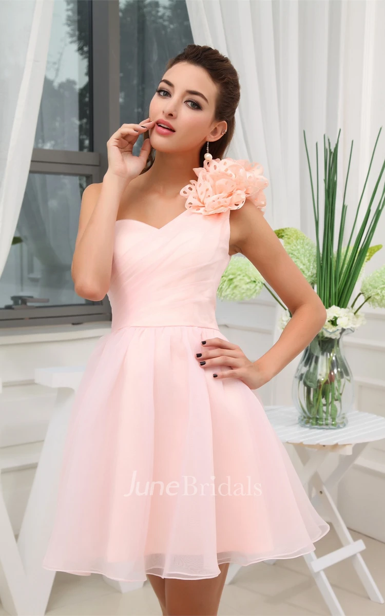 Criss-Cross Tulle A-Line Short Dress with Single Floral Strap