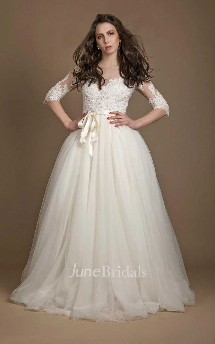 Tulle Lace Dress With Beading Appliques Illusion Button Zipper
