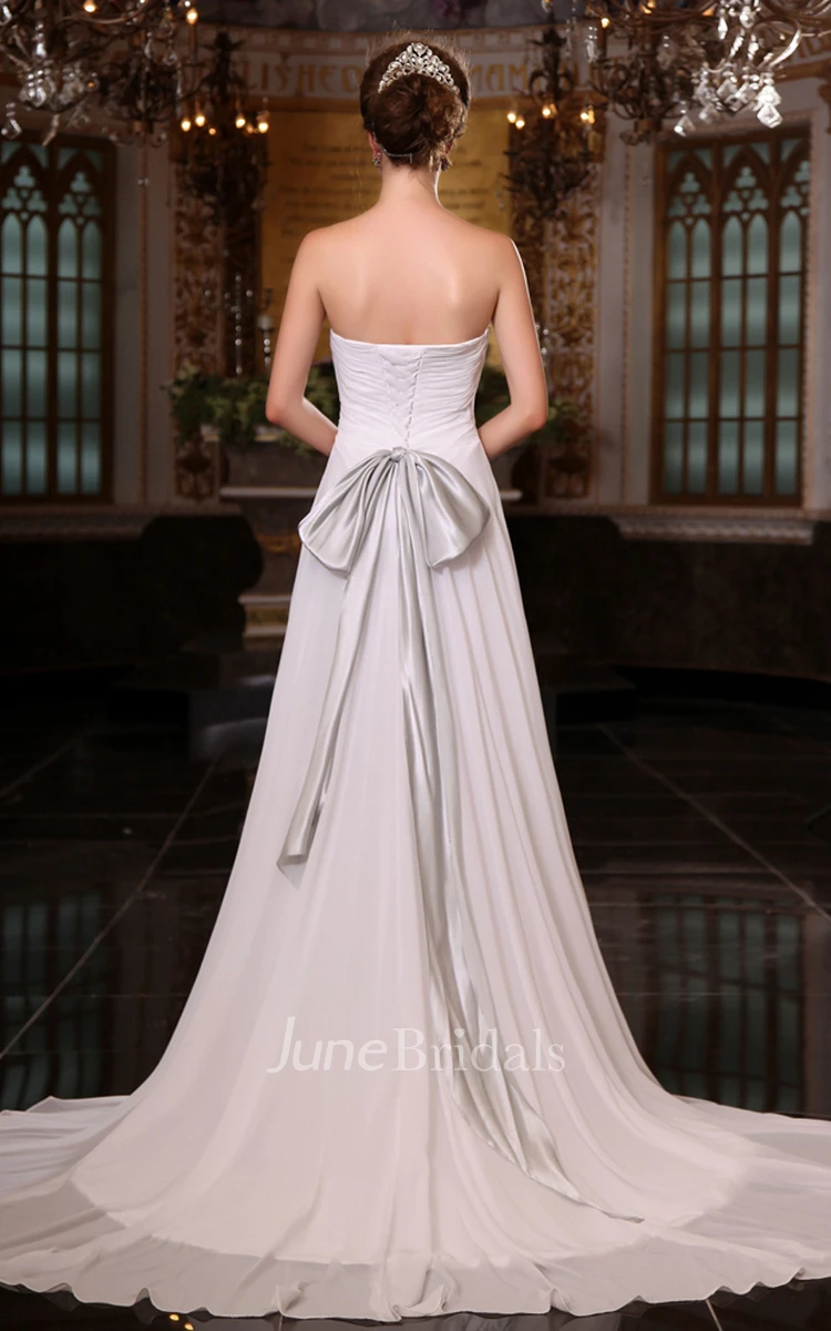 Flaterring Chiffon Empire Gown With Pleating And Sweep Train