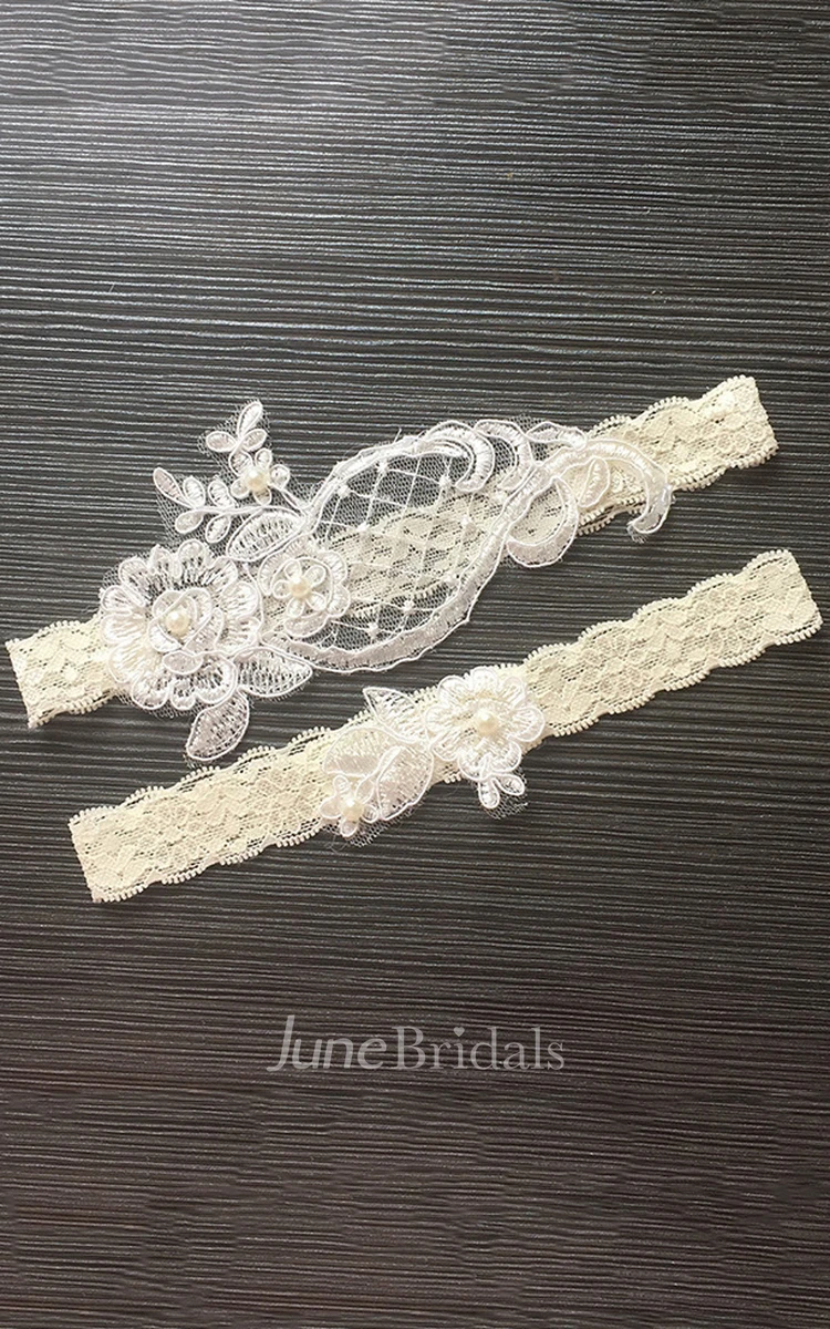 Handmade Beaded Sexy Two-piece Lace Elastic Garter Within 16-23inch