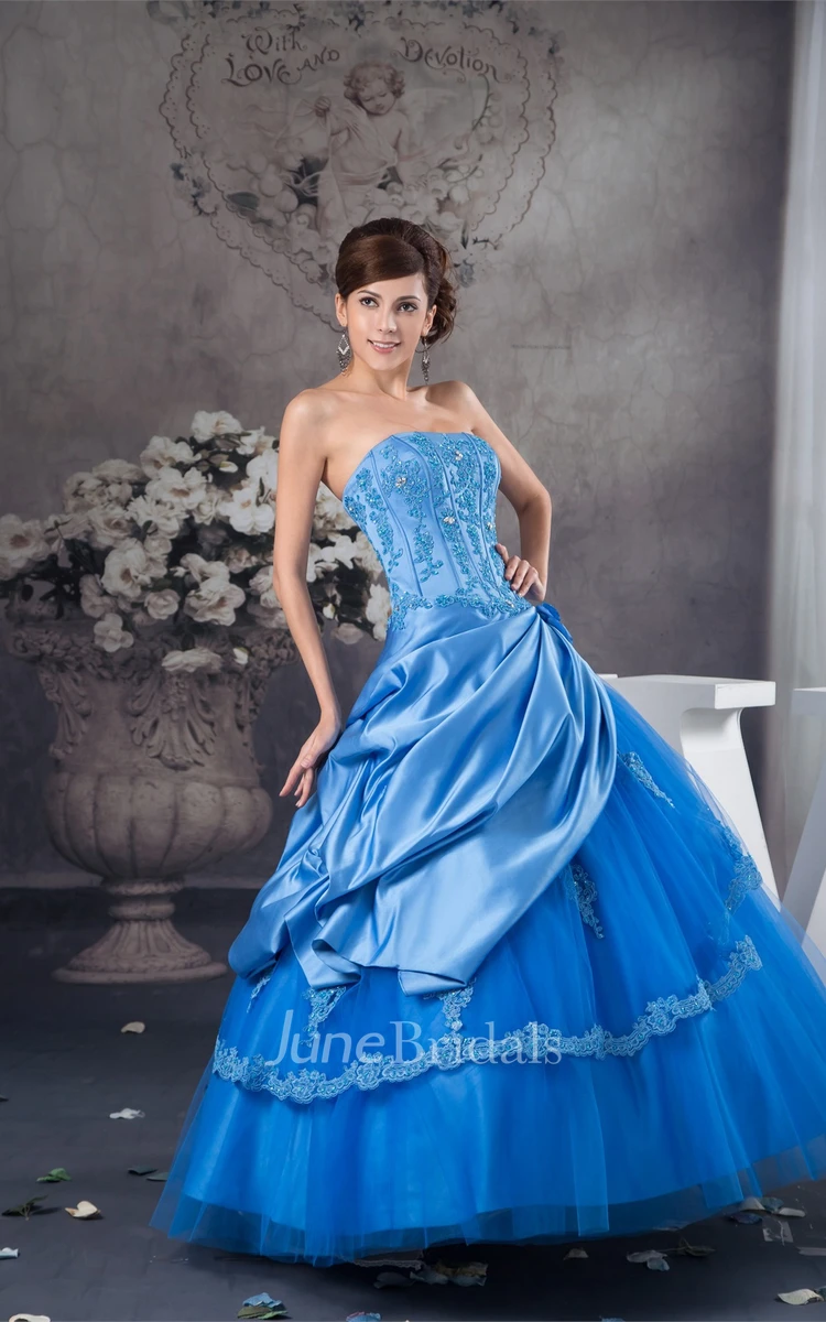 Strapless Pick-Up Quinceanera Dress with Beading and Appliques