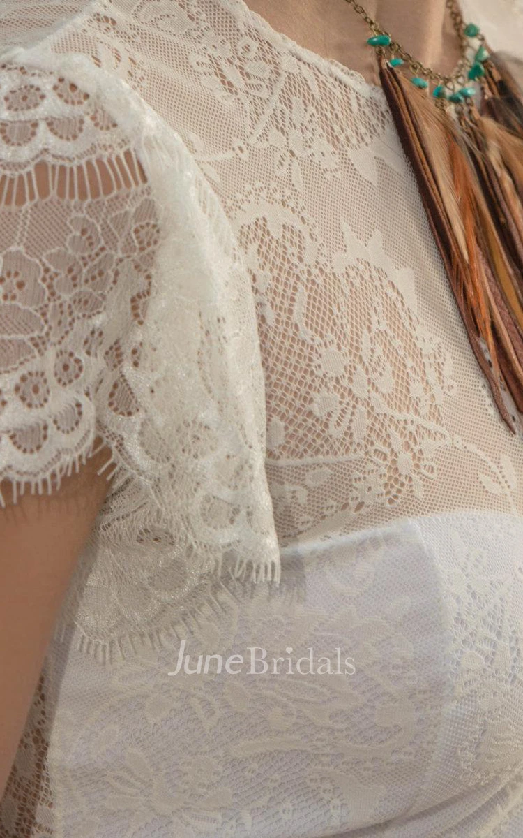 Jewel Neck Cap Sleeve A-Line Chiffon Wedding Dress With Lace Hemline