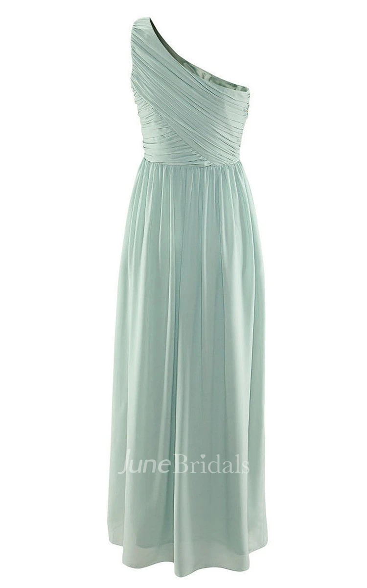 Long Simple One-shoulder Chiffon Ruched A-line Dress
