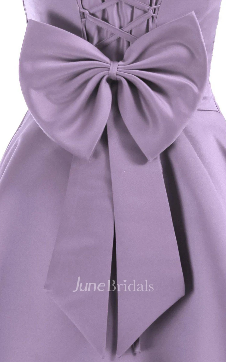 Strapless A-line Pleated Dress With Bow and Flower