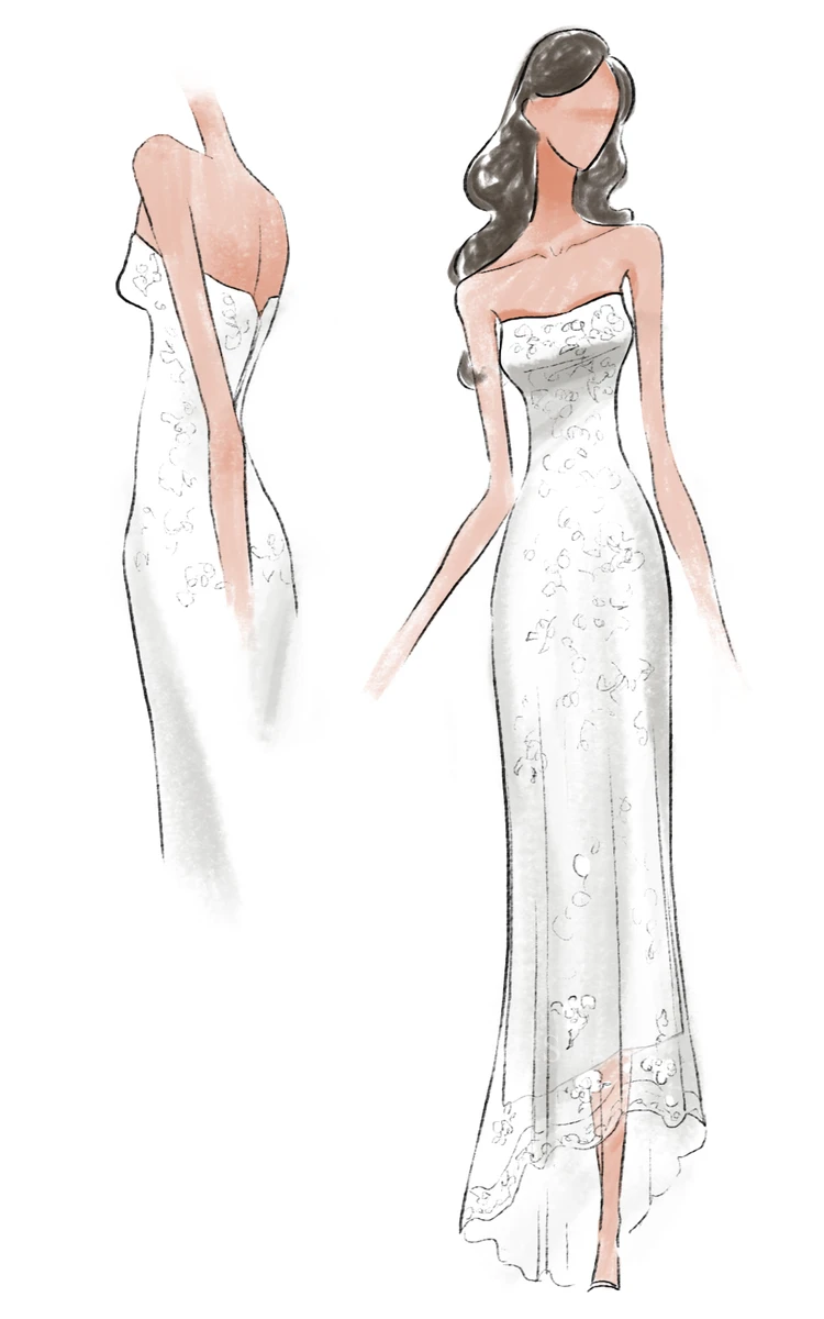 Gorgeous Floral Beach Boho Lace Sheath Wedding Dress Chic Sexy Column Strapless Asymmetry-Length Bridal Gown