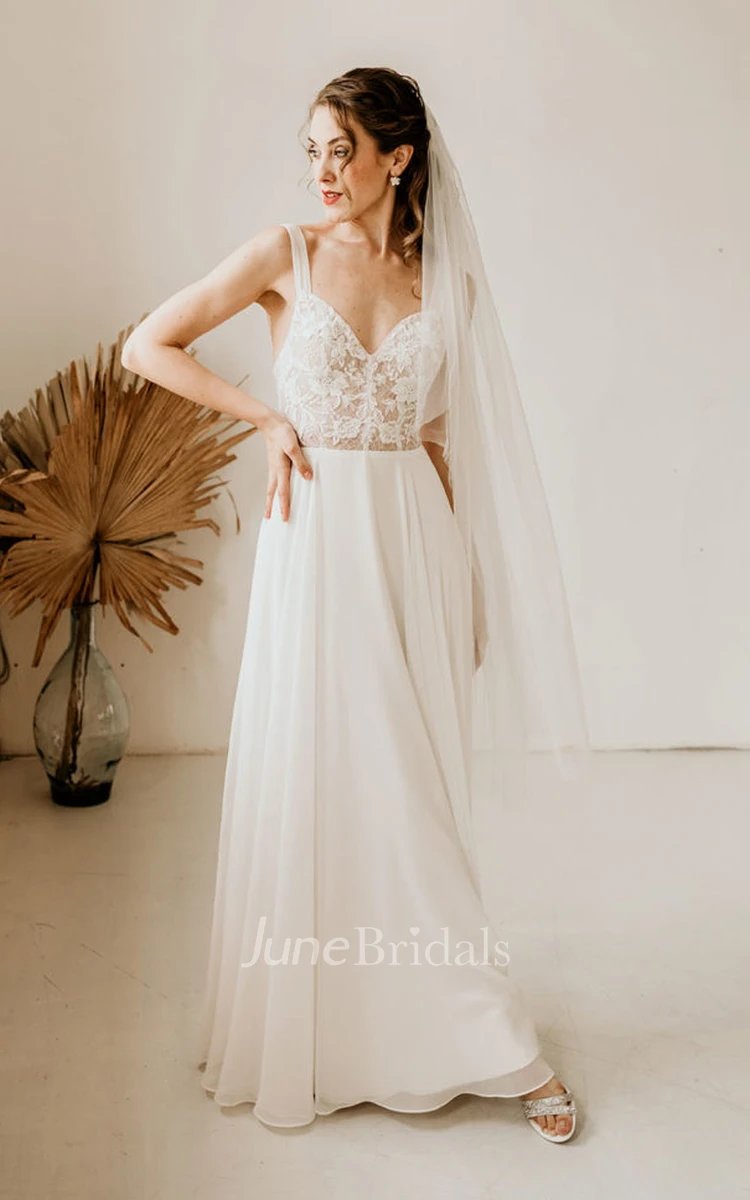 Elegant A-Line Halter Straps V-neck Chiffon Beach Sleeveless Wedding Dress