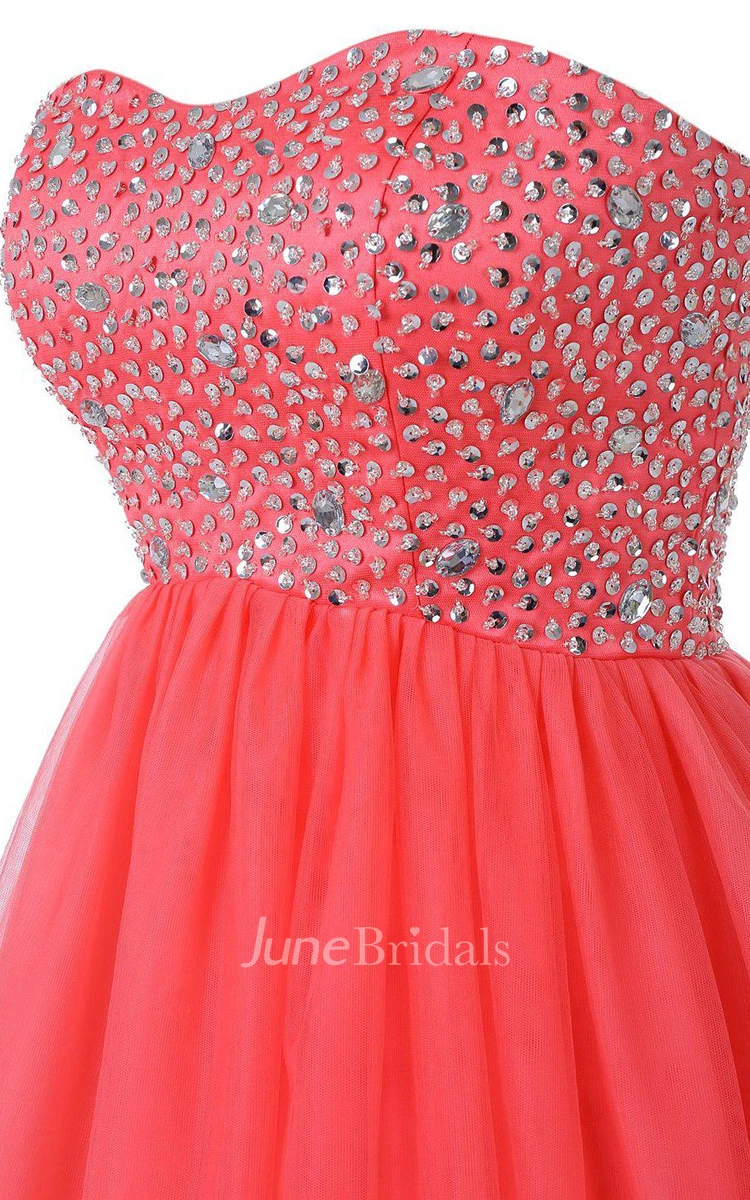Strapless A-line Short Dress With Sequined Bodice