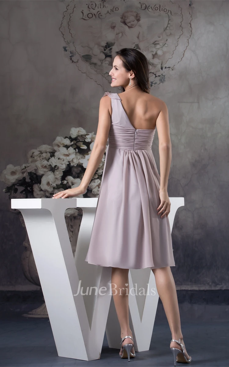 One-Shoulder Empire Midi Chiffon Dress with Ruching and Draping