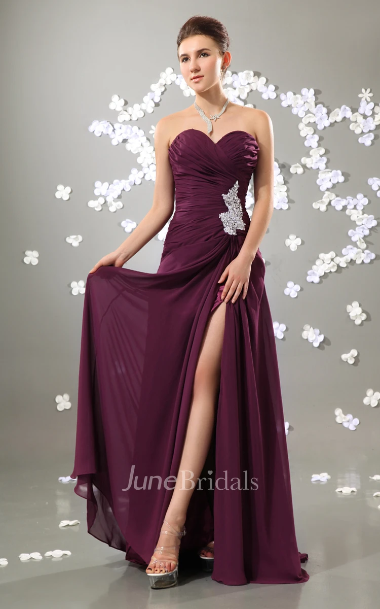 Shining Style Dress With Embellished Broach And Slit