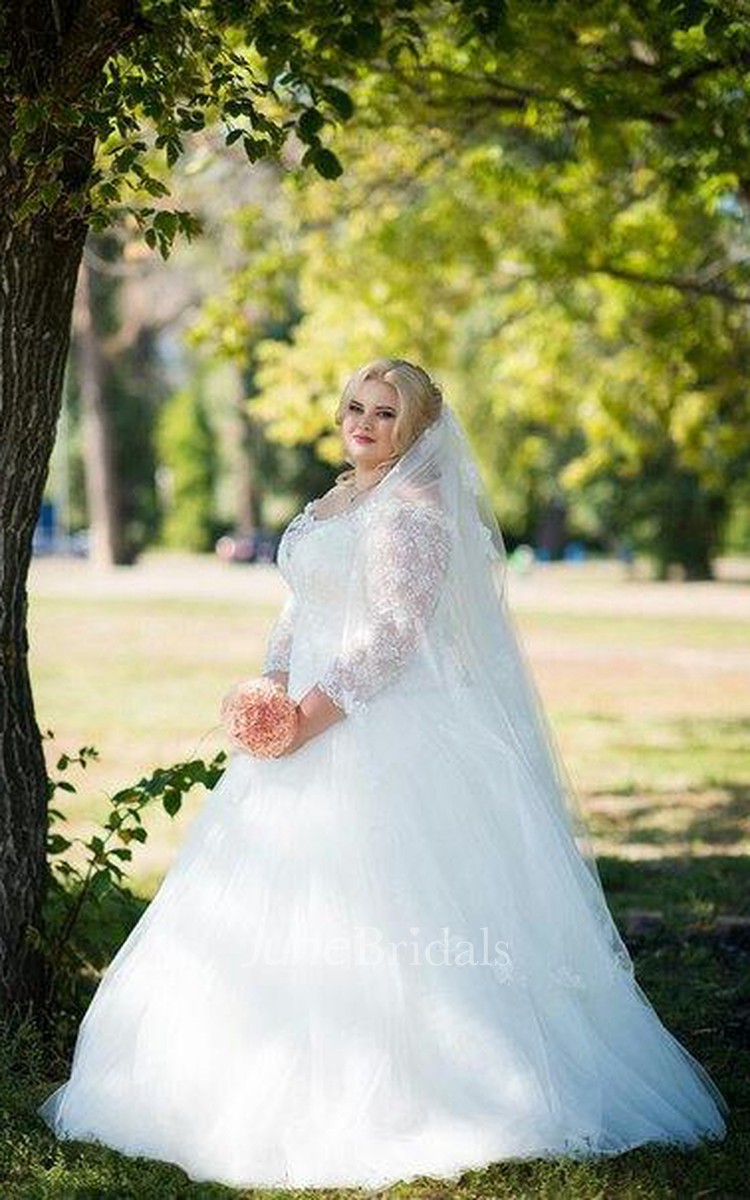 Plus size off the on sale shoulder long sleeve wedding dress