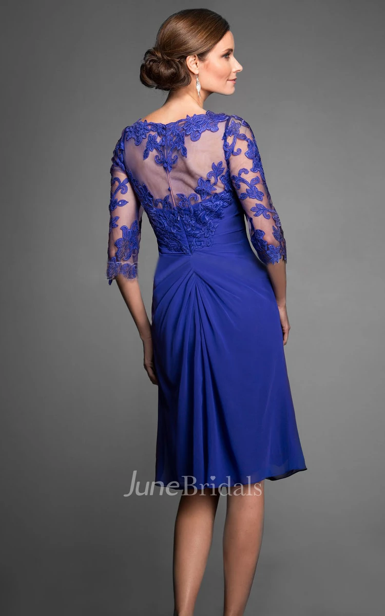 3-4 Sleeved V-Neck Knee-Length MOB Mother Of The Bride Dress With Appliques