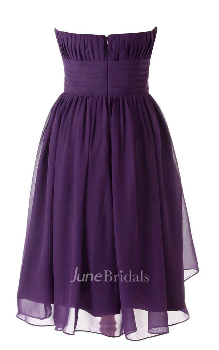 Strapless Sweetheart Pleated Short Dress With Ruched Band