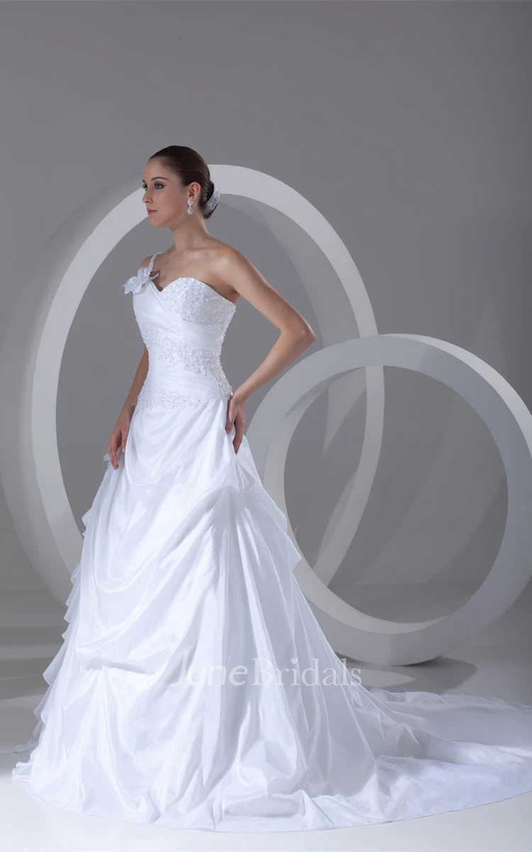 Spaghetti-Strap Pick-Up A-Line Ball Gown with Beading and Ruffles