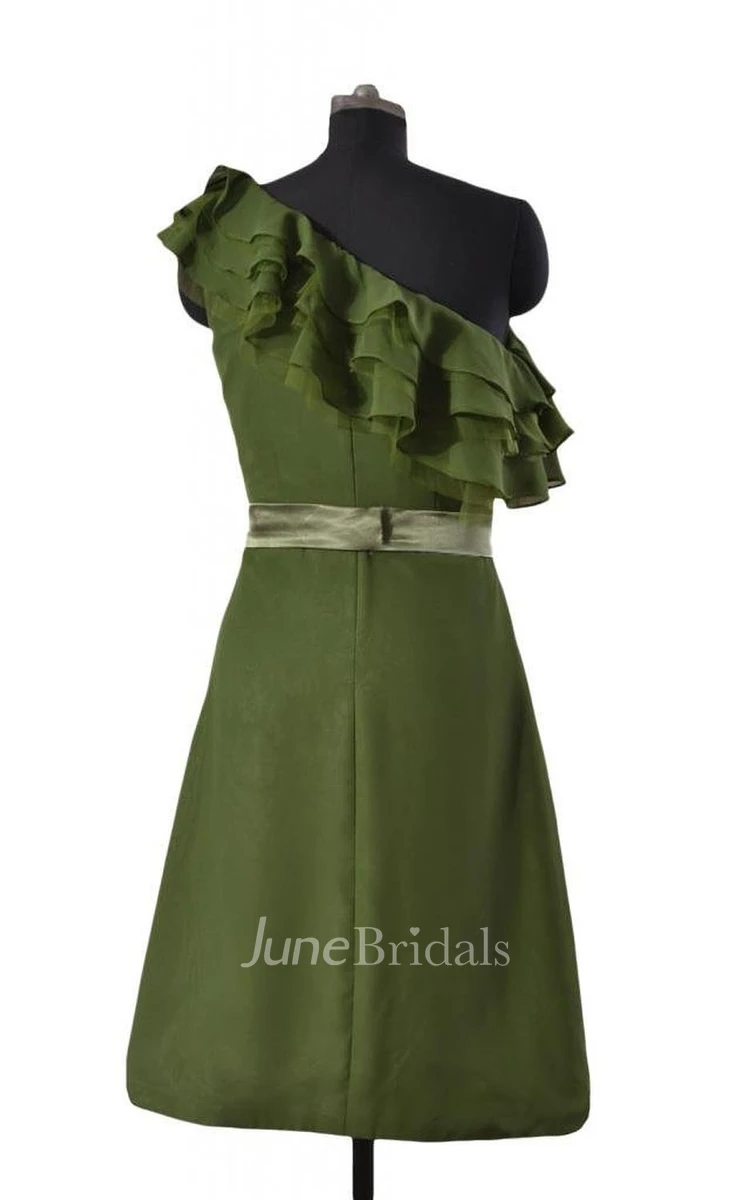 One-shoulder Ruffled Bodice Knee-length Chiffon Dress