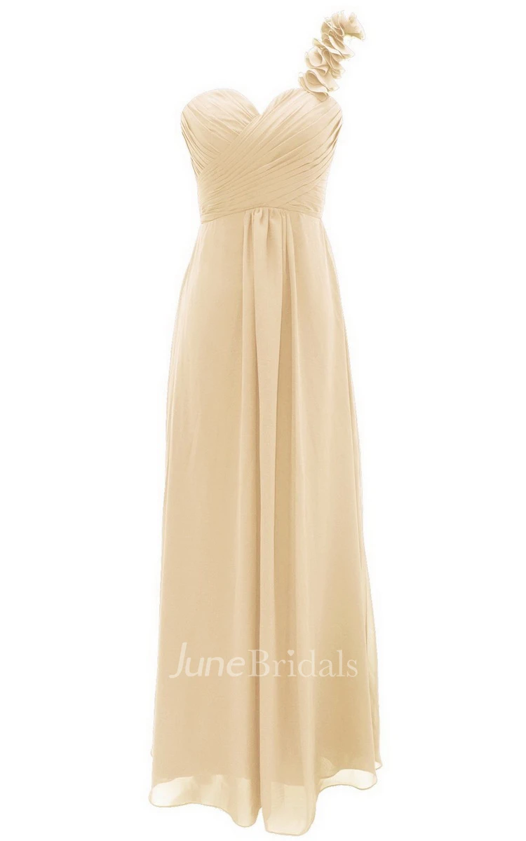 One-shoulder Chiffon Dress With Floral Strap