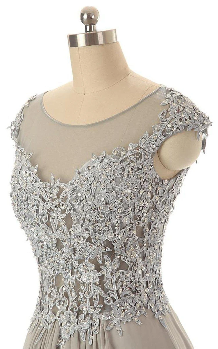 Cap-sleeved A-line Gown With Beaded Bodice