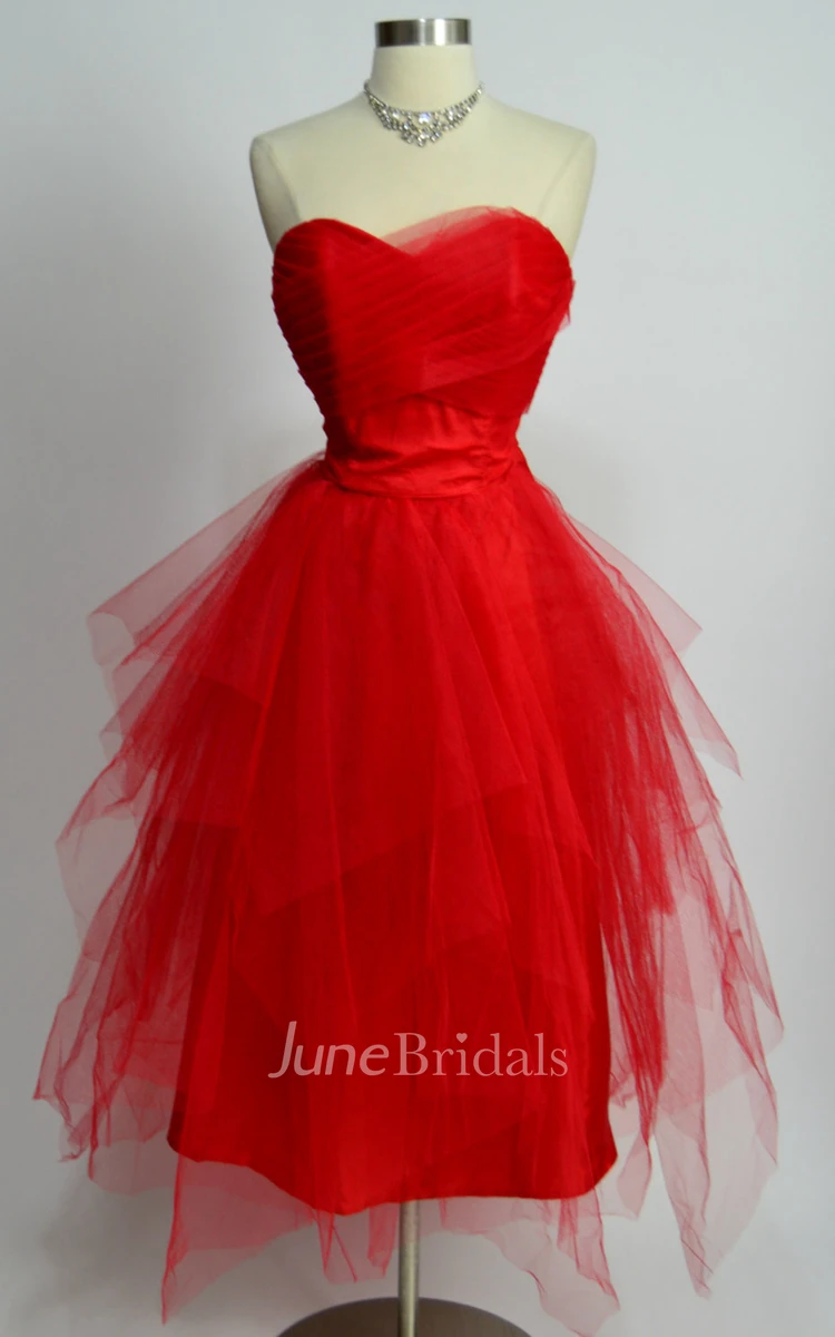 Sweetheart A-line Tea-length Tulle Dress With Layers