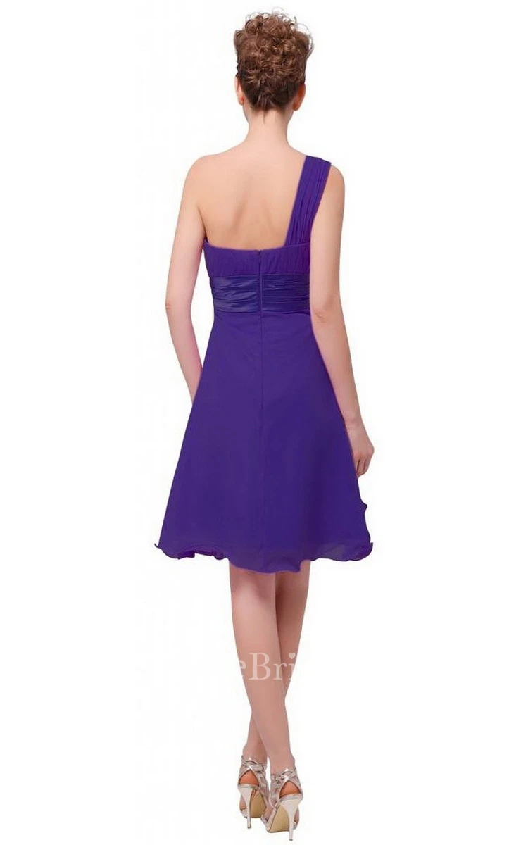 One-shoulder A-line Knee-length Dress With Empire Sash