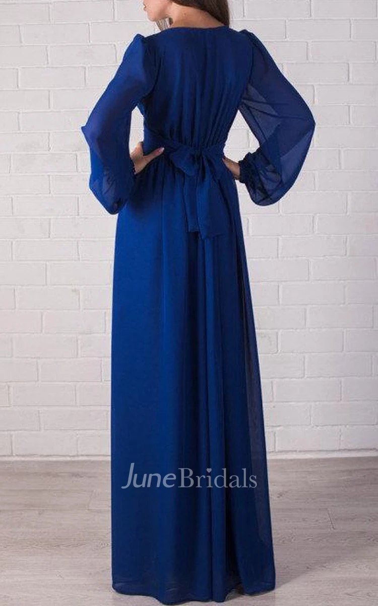Bridesmaid Cobalt Blue Chiffon Maxi Formal Party Floor Length Dress