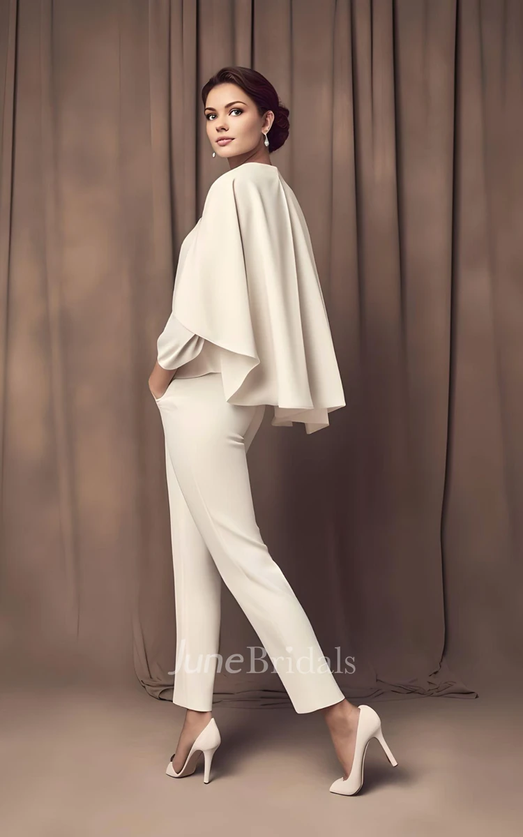 2024 Chiffon Long Sleeve Wedding Jumpsuit Scalloped V-neck Beach Country Garden Court Ankle-length Modest Elegant Modern