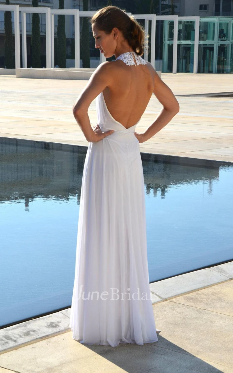 Halter Neck Sleeveless Backless Floor-Length Chiffon Wedding Dress