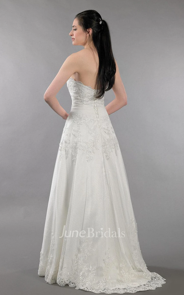Strapless Sweetheart Ruched Dot Lace Dress With Alencon Lace Appliques