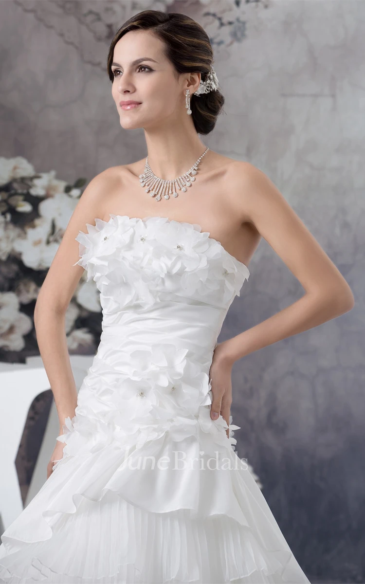 Strapless Ruffled A-Line Dress with Tiers and Flower