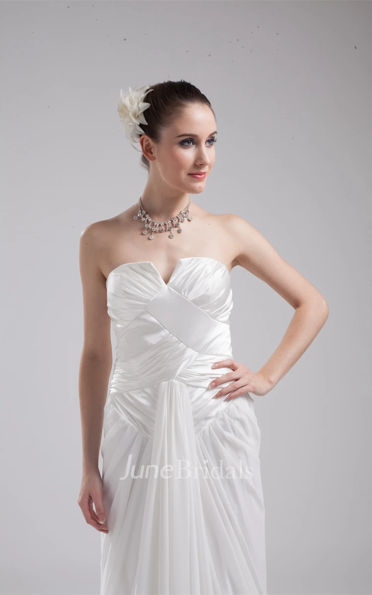 Strapless Notched Floor-Length Gown with Pleats