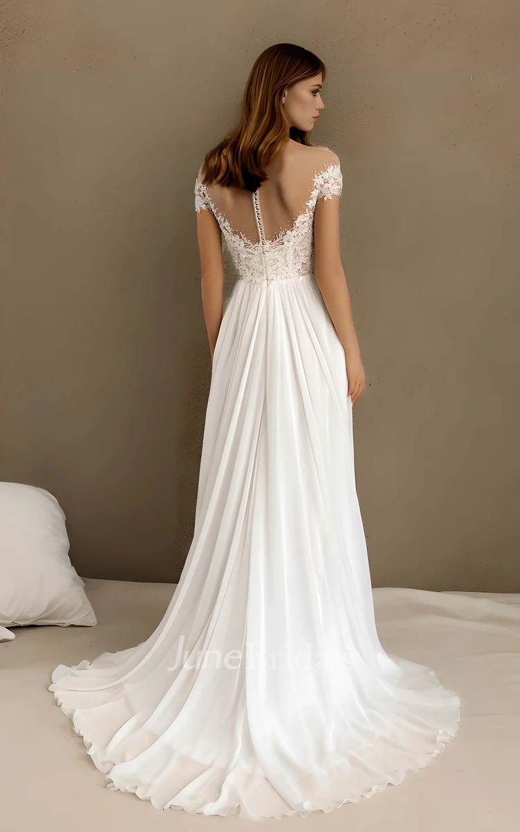 Fall Autumn Floral A-Line Boho Lace Off-the-Shoulder Wedding Dress Sexy Elopement Split Front Vow Renewal Dress
