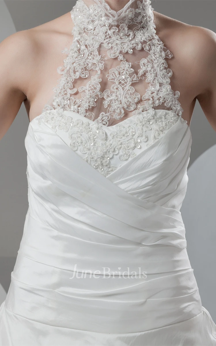 High-Neck Sleeveless Pick-Up Gown with Beading and Appliques