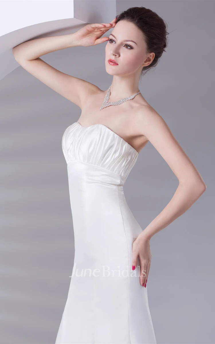 strapless long chiffon dress with sweep train and ruched top