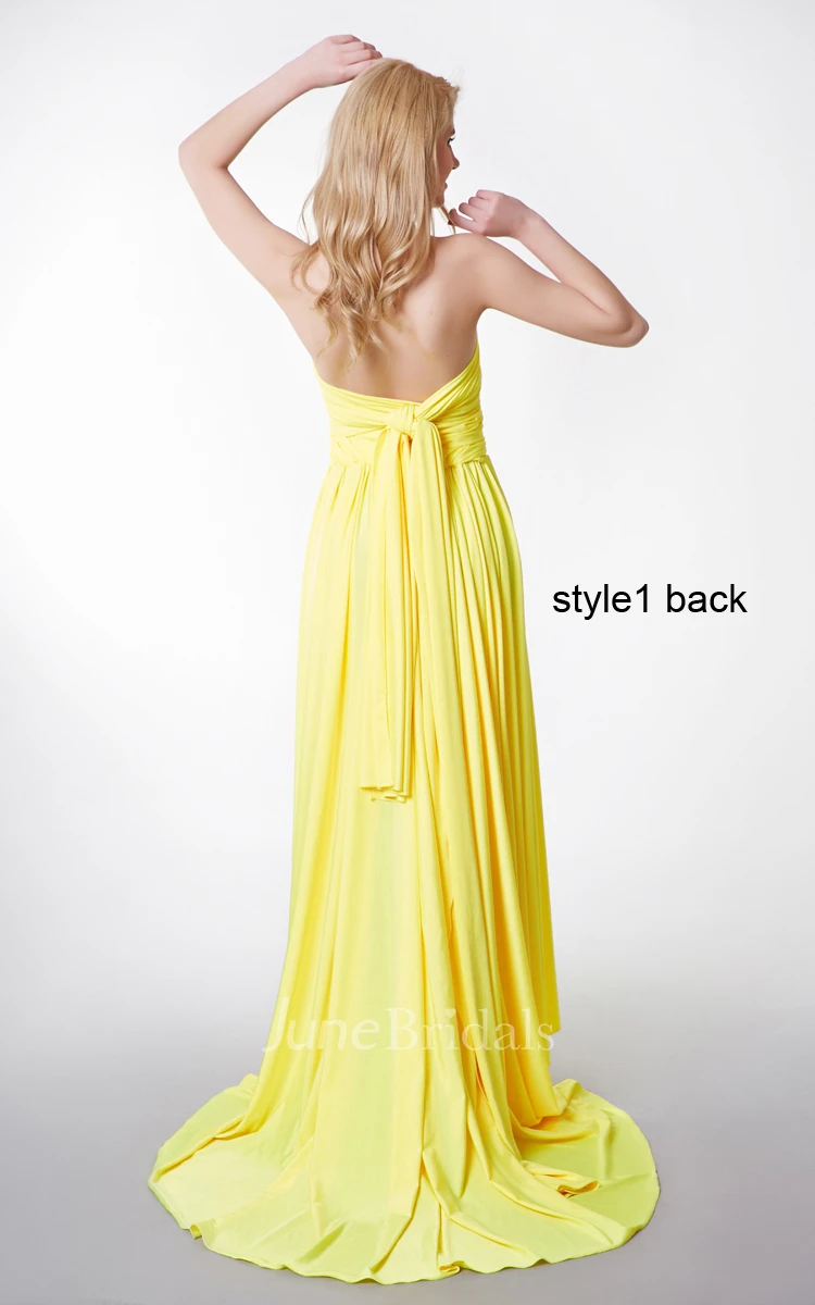 Changeable Ruched Sleeveless A-line Jersey Gown With Ruffles