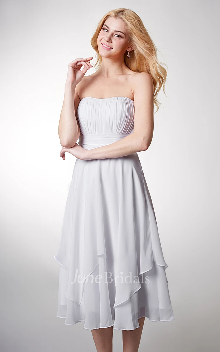 Strapless Empire Tea-length Layered Bridesmaid Dress