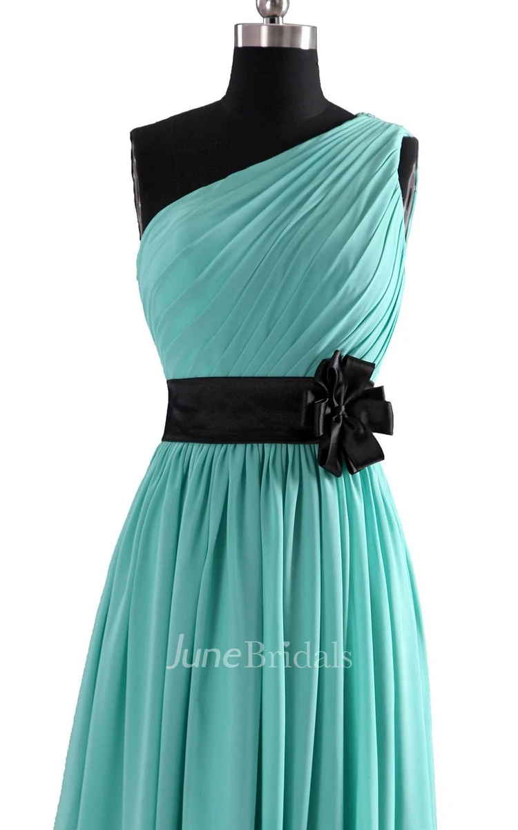 Elegant One-shoulder Chiffon A-line Dress With Floral Band