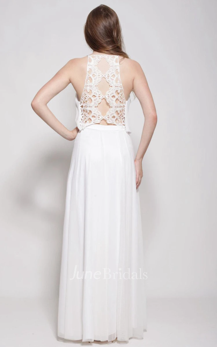 Chiffon Lace Weddig Dress With Embroideries