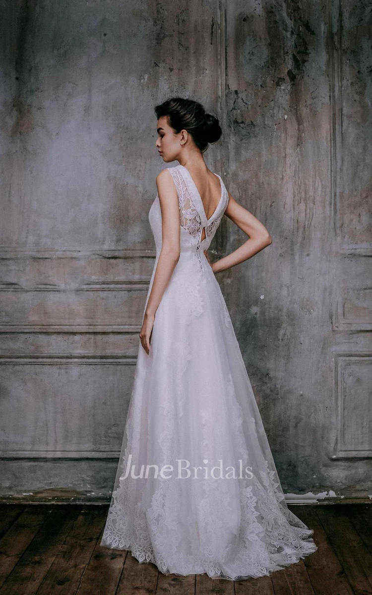 Tulle Lace Taffeta Weddig Dress With Low-V Back