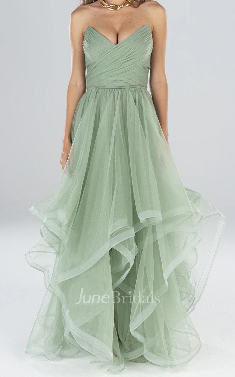 Casual A Line Tulle Floor-length Sleeveless Open Back Formal Dress with Tiers