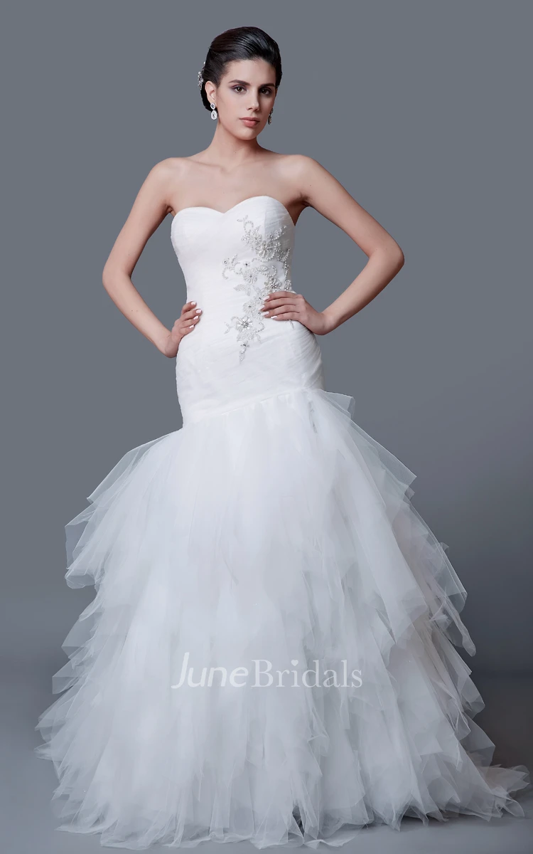 Delicate Sweetheart Tulle Mermaid Dress With Brooch
