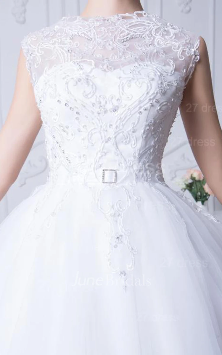 Glamorous Beadings White Tulle Wedding Dress Ball Gown Bowknot