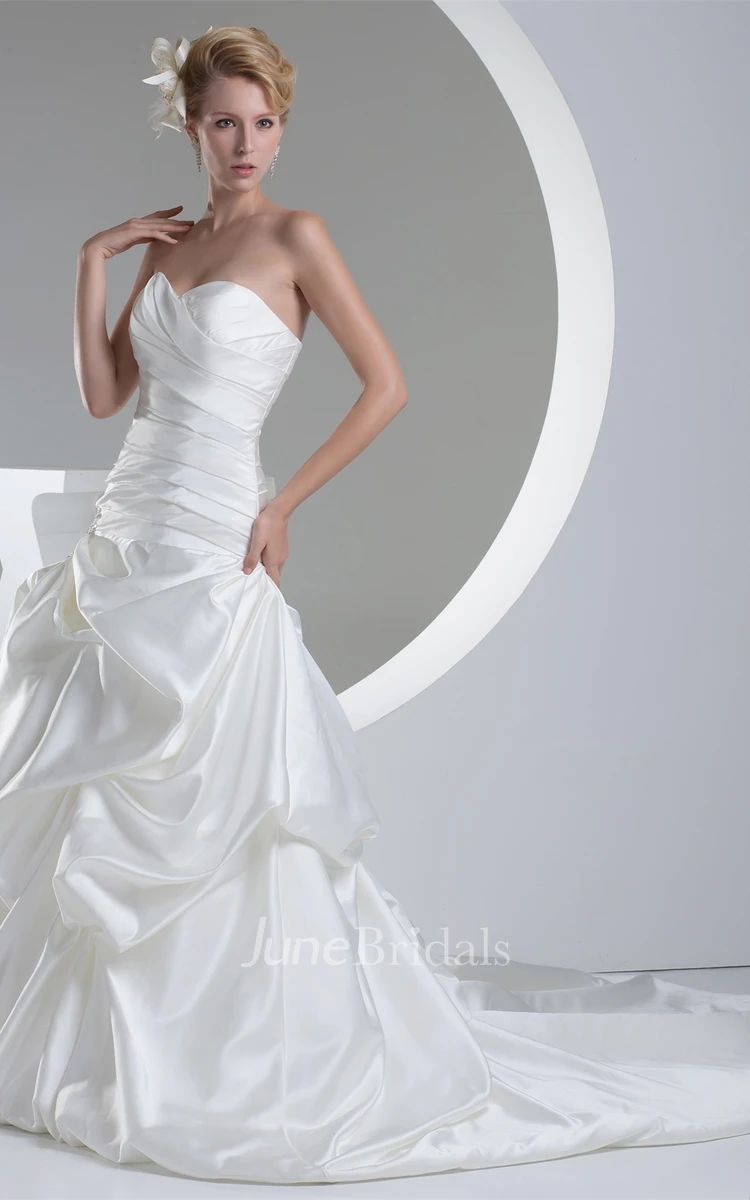 Sweetheart Ruched Pick-Up Gown with Ruffles and Court Train